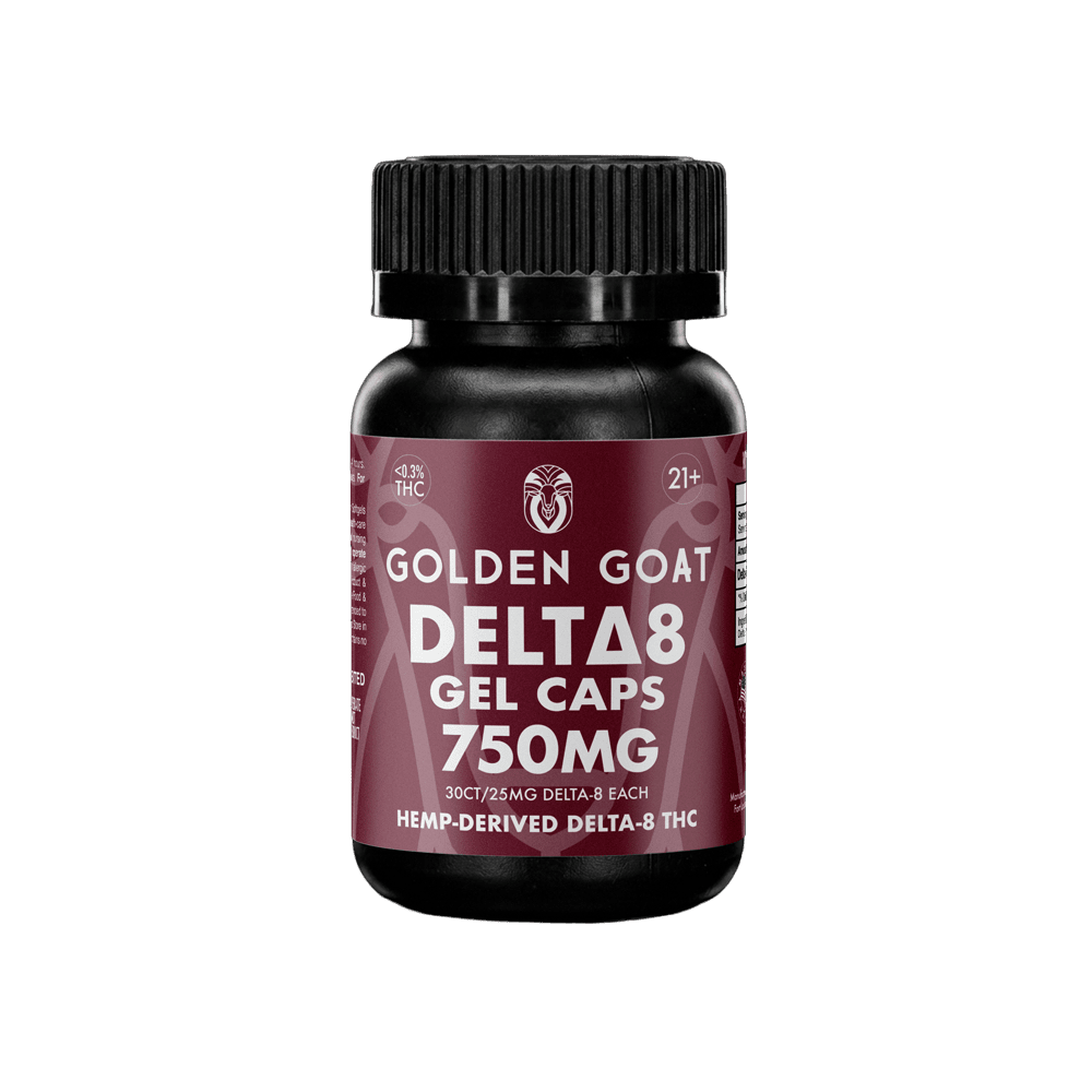 Delta-8-750mg-Gell-Caps Delta 8 750mg Gell Caps - <strong>Delta-8 gel capsules</strong> may provide an <em>uplifting boost of energy, peaceful body sensations, creative spark, and a clear head.</em> Each Delta-8 capsule contains a full dose (20mg) of hemp-derived delta-8 THC extract. 600mg total per jar. 30 count. <strong>Key Facts</strong> <ul> <li>Potent and Effective</li> <li><em>Easy-to-Swallow</em></li> <li>Made in the USA</li> <li><em>100% Hemp Derived</em></li> <li>Lab Tested</li> <li><em>5-Star Rated</em></li> </ul>